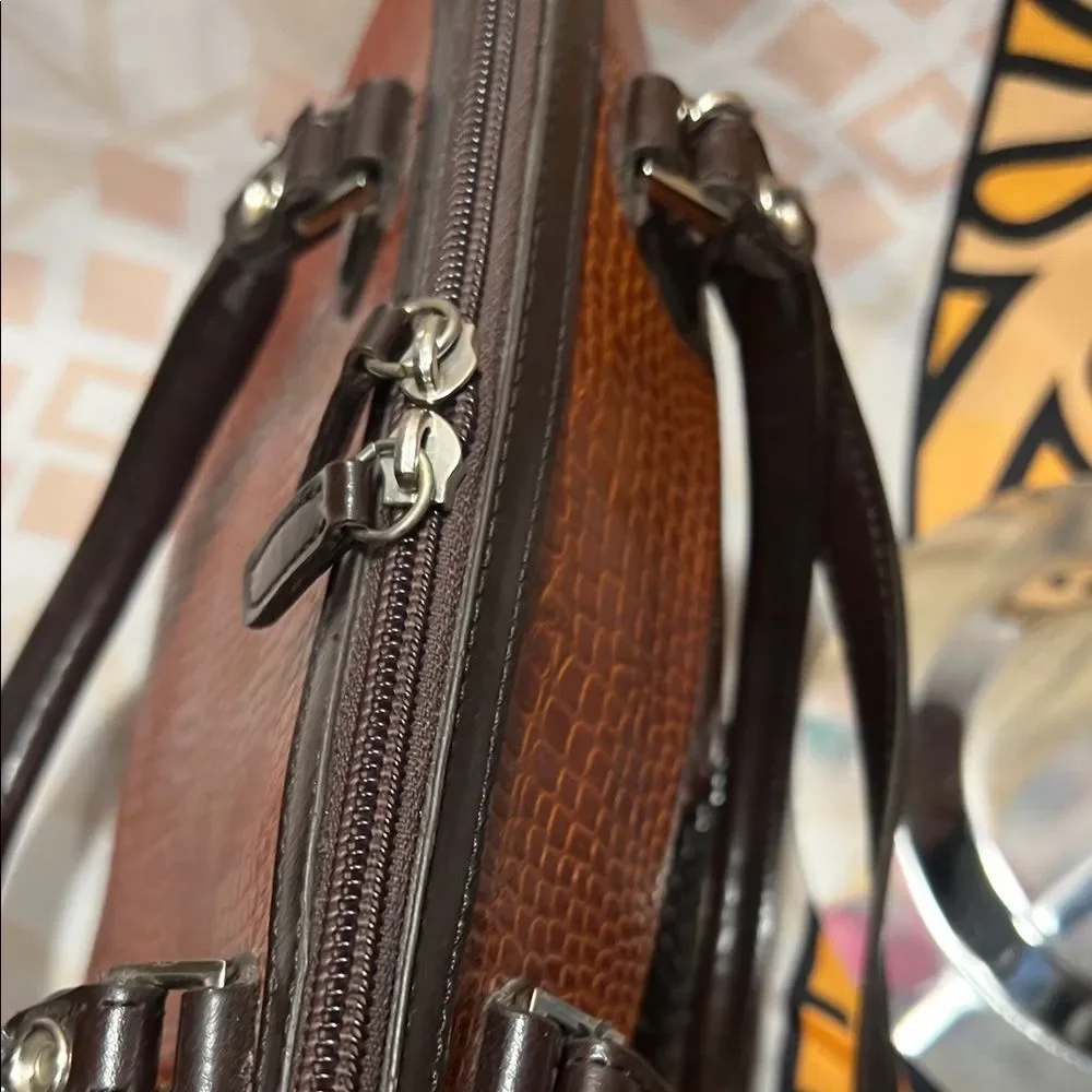 Elegant Brown Crocodile Pattern Satchel